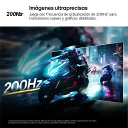 Visuel dynamique de course néon affiché sur écran QHD 27 pouces, fluidité 200 Hz et réactivité 1 ms GtG, couleurs vives et netteté élevée sur dalle IPS
