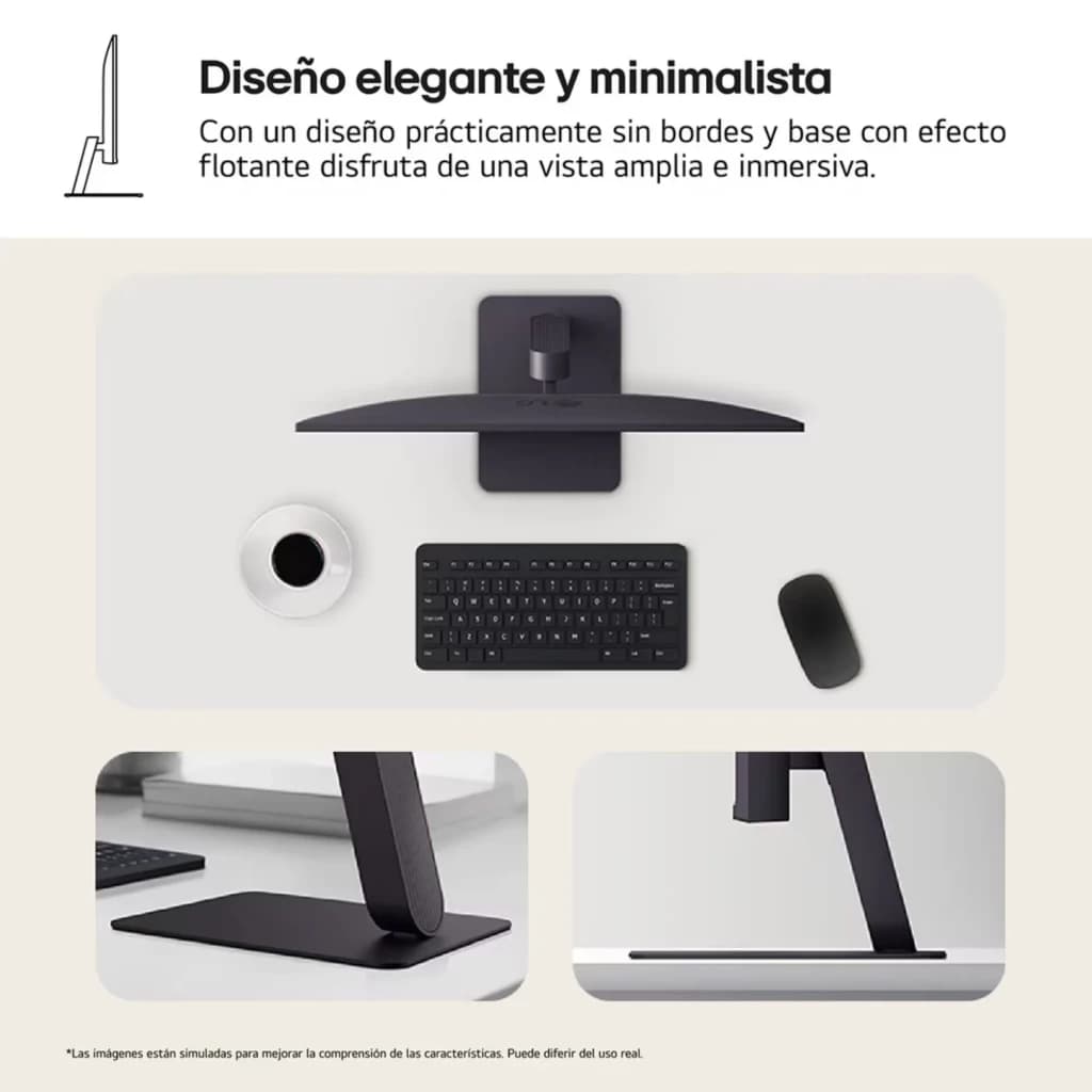 Monitor LG UltraGear 27 pol com bordas finas, base flutuante e suporte robusto em metal; design minimalista em preto, ideal para setup limpo e imersivo