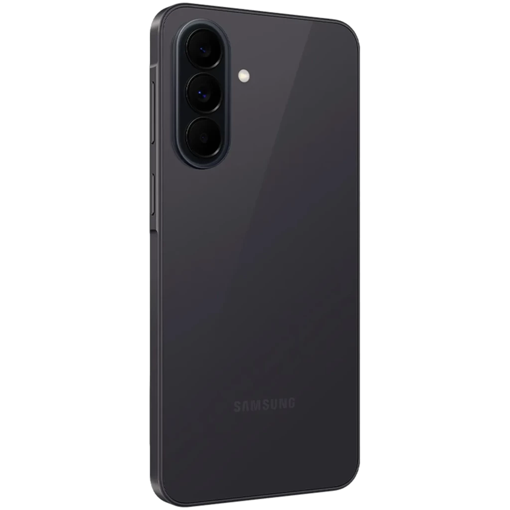 Samsung Galaxy A37 5G preto com tela cheia perfurada central, bordas finas e módulo traseiro com três câmeras verticais e flash discreto - Item2