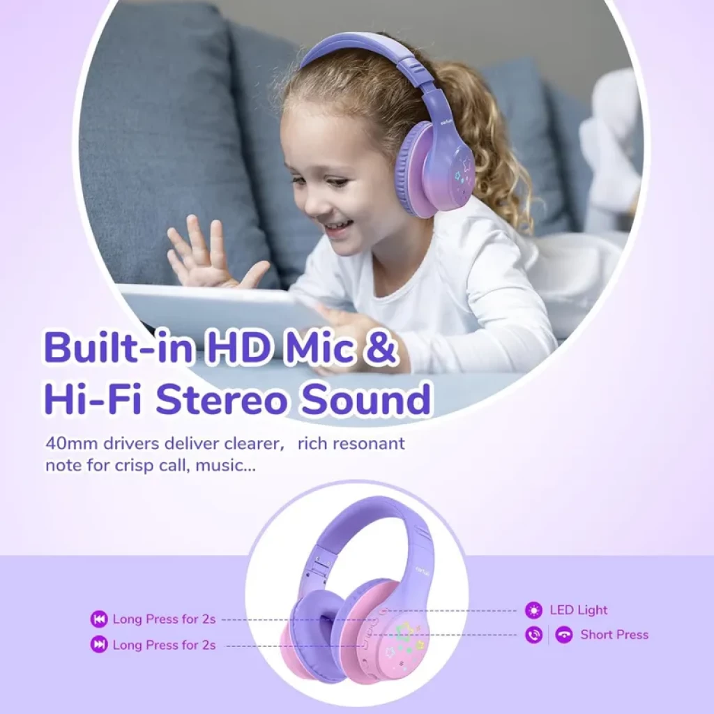 EarFun K4 RGB Bluetooth Violeta – Auriculares Infantiles con 90h de Autonomía y Limitación de Volumen - Ítem1
