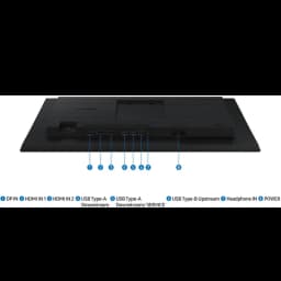 Parte trasera del Samsung S40GD 24" IPS 100Hz: puertos DP IN, 2 HDMI, USB-A downstream, USB-A service, USB-B upstream, audio, y entrada de energía