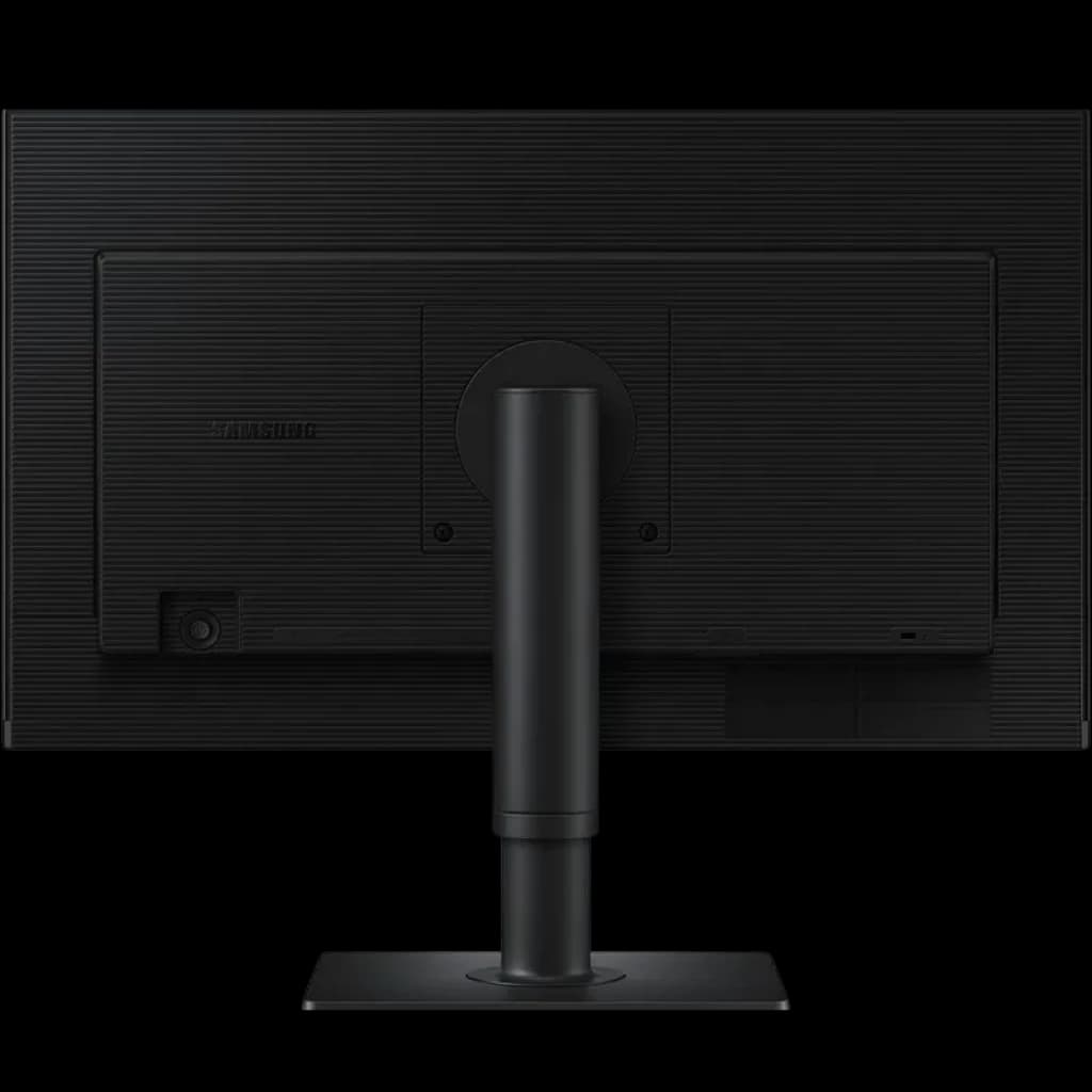 Parte trasera del Samsung S40GD 24" IPS 100Hz con acabado negro, panel texturizado, soporte ergonómico ajustable en altura y base rectangular estable