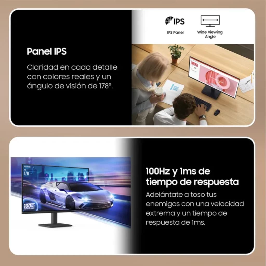 Monitor Samsung Essential S3 S39GD 32 pulgadas curvo FHD con panel VA, ángulo amplio y 100 Hz; destaca escena de juego y gráficos nítidos en pantalla