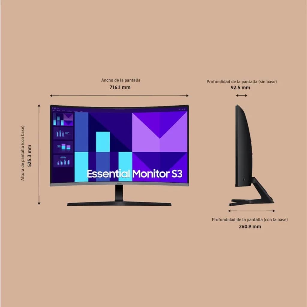 Monitor Samsung Essential S3 S39GD 32 pulgadas curvo VA FHD 100 Hz, biseles delgados, soporte en V, curvatura envolvente y perfil delgado lateral