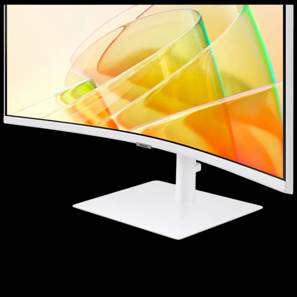 Monitor curvo blanco 34 pulgadas UltraWide QHD 1000R con biseles delgados, base ajustable y puerto frontal, ideal para multitarea y diseño profesional