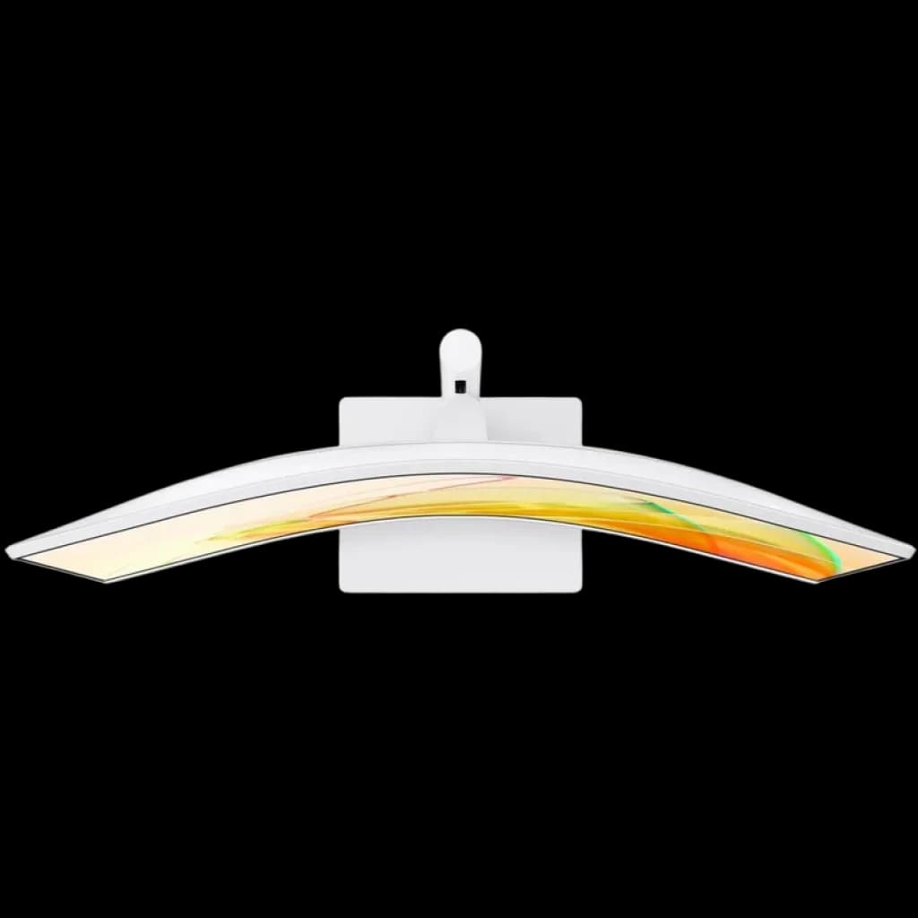 Curvatura 1000R pronunciada en panel ultrawide de 34 pulgadas, biseles delgados y soporte central robusto en acabado blanco, ideal para inmersión visual
