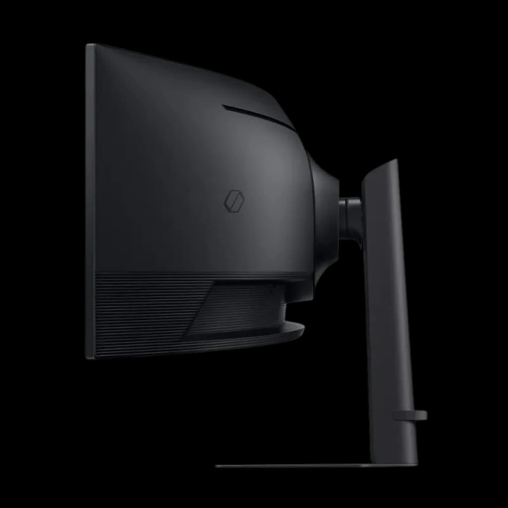 Vue latérale du Samsung Odyssey G9 G91F mettant en avant la courbure de 1000R et le support ergonomique réglable