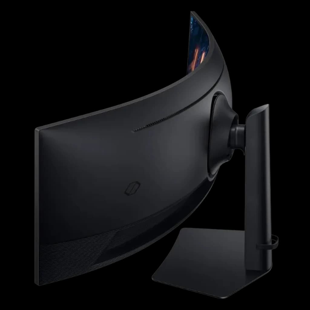 Vue arrière du Samsung Odyssey G9 G91F, avec son design incurvé qui se démarque