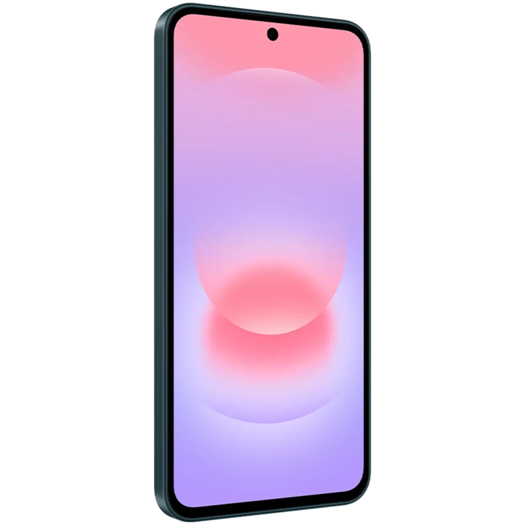 Samsung Galaxy A37 5G verde com traseira fosca, módulo triplo de câmeras alinhadas à esquerda e tela com furo central e bordas finas - Item1