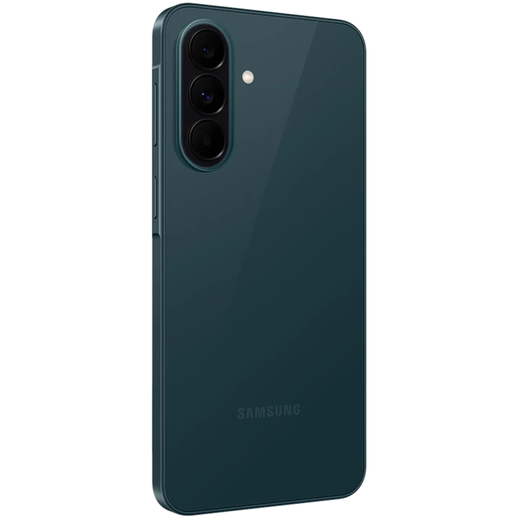 Samsung Galaxy A37 5G verde com traseira fosca, módulo triplo de câmeras alinhadas à esquerda e tela com furo central e bordas finas - Item2