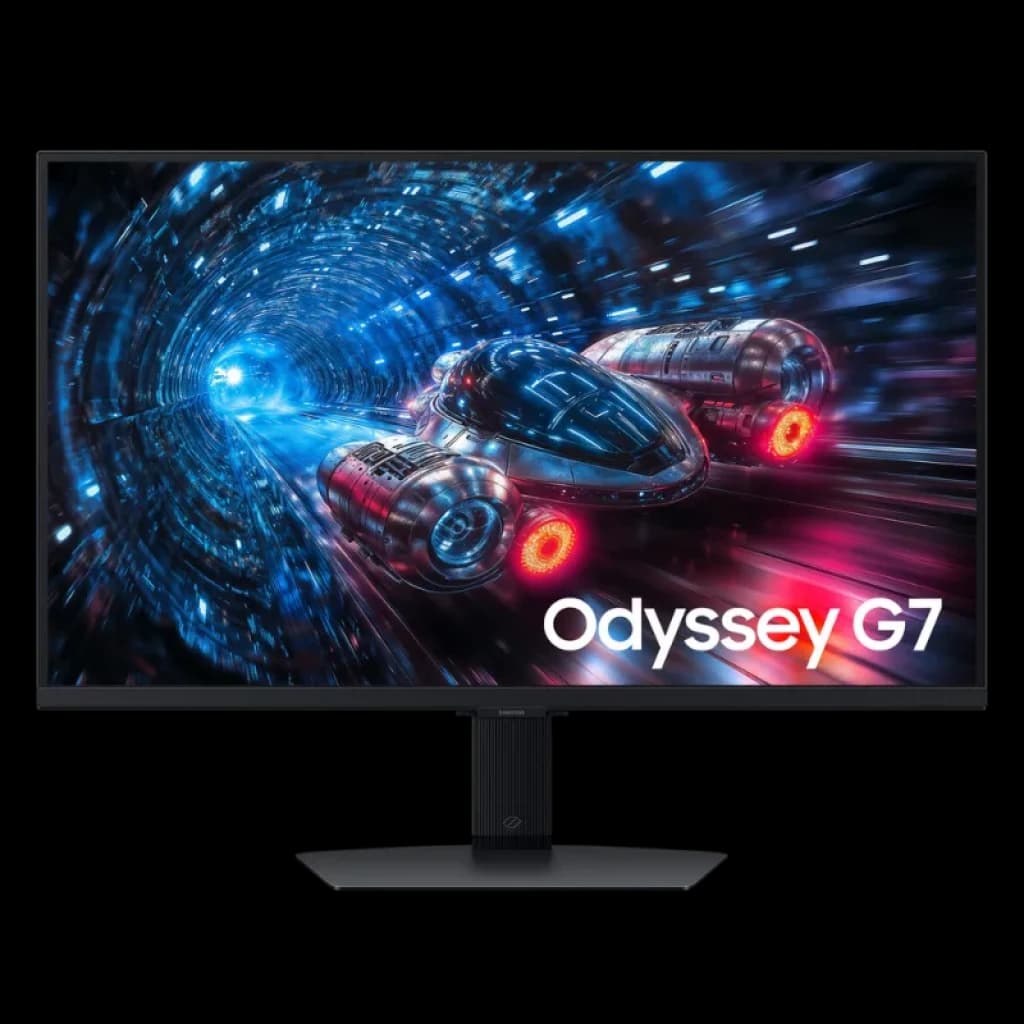 Écran Samsung Odyssey G7 G70F (face avant), résolution 4K et dalle Fast IPS