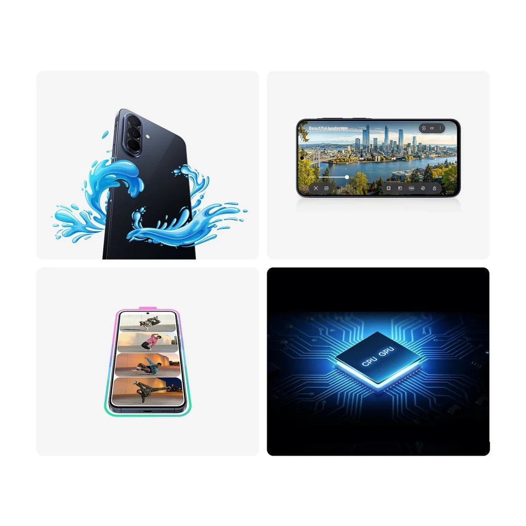 Samsung Galaxy A57 5G bleu, écran Super AMOLED bord à bord avec poinçon central, triple module photo arrière vertical, design fin et épuré - Ítem5