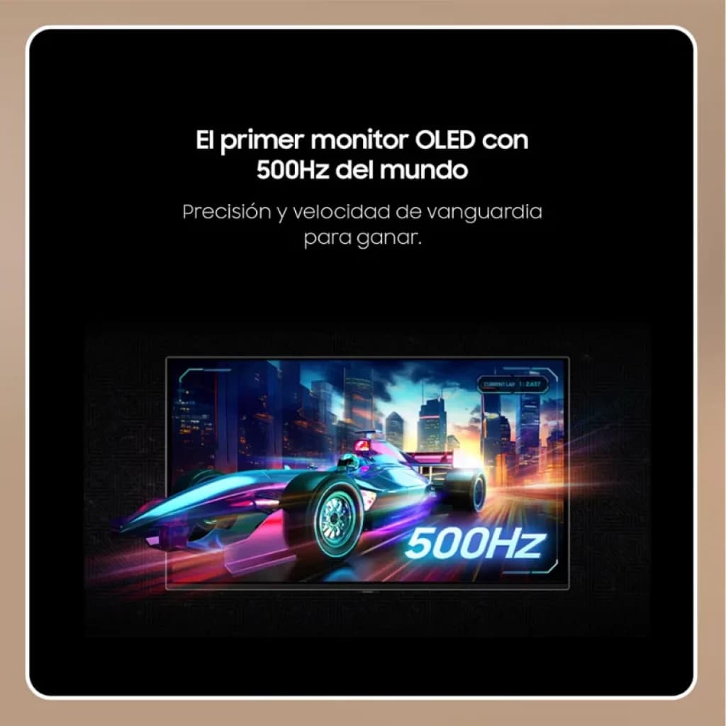 Samsung Odyssey G6 G60SF 27 polegadas QHD OLED 500 Hz com tela fina, bordas estreitas e visual gamer neon; destaque para 500 Hz e cores vibrantes