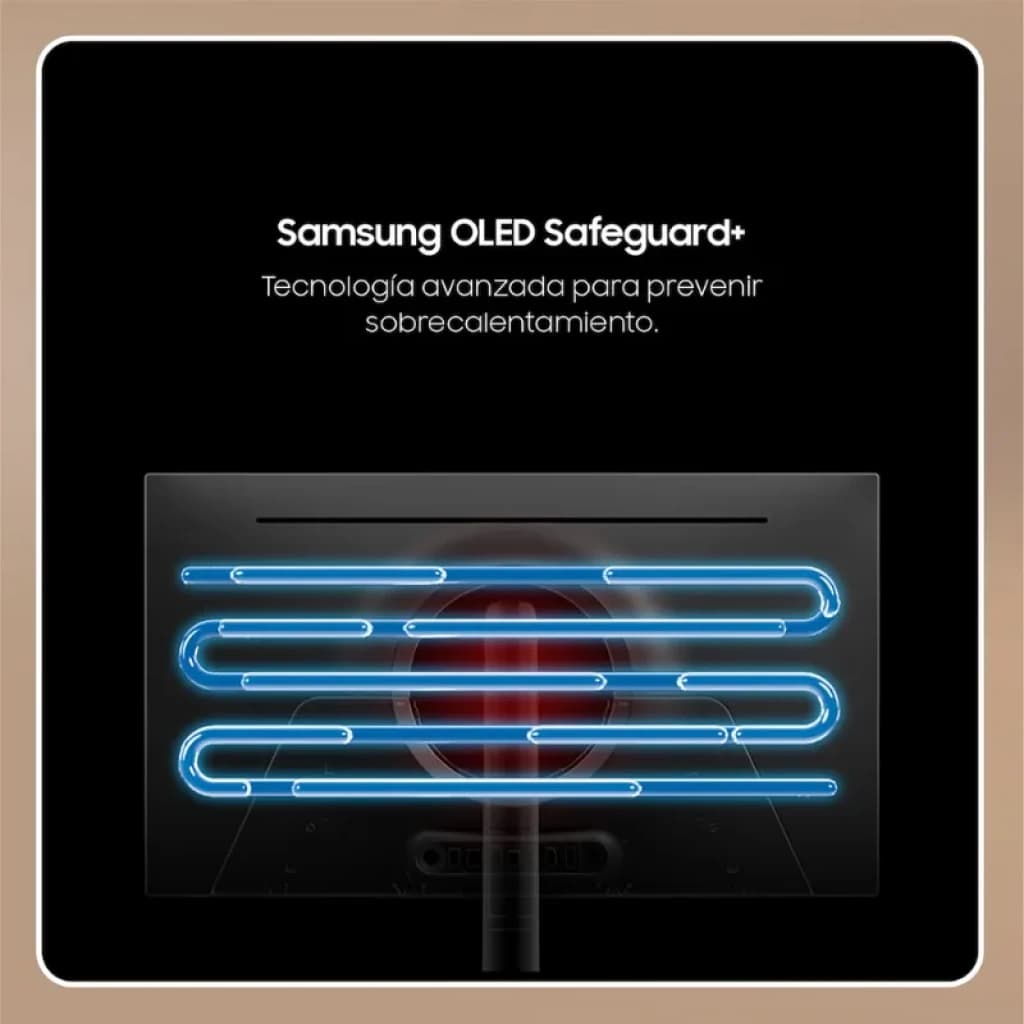 Samsung Odyssey G6 G60SF 27 polegadas com OLED Safeguard+, traseira com dissipação iluminada em linhas azuis para prevenir superaquecimento