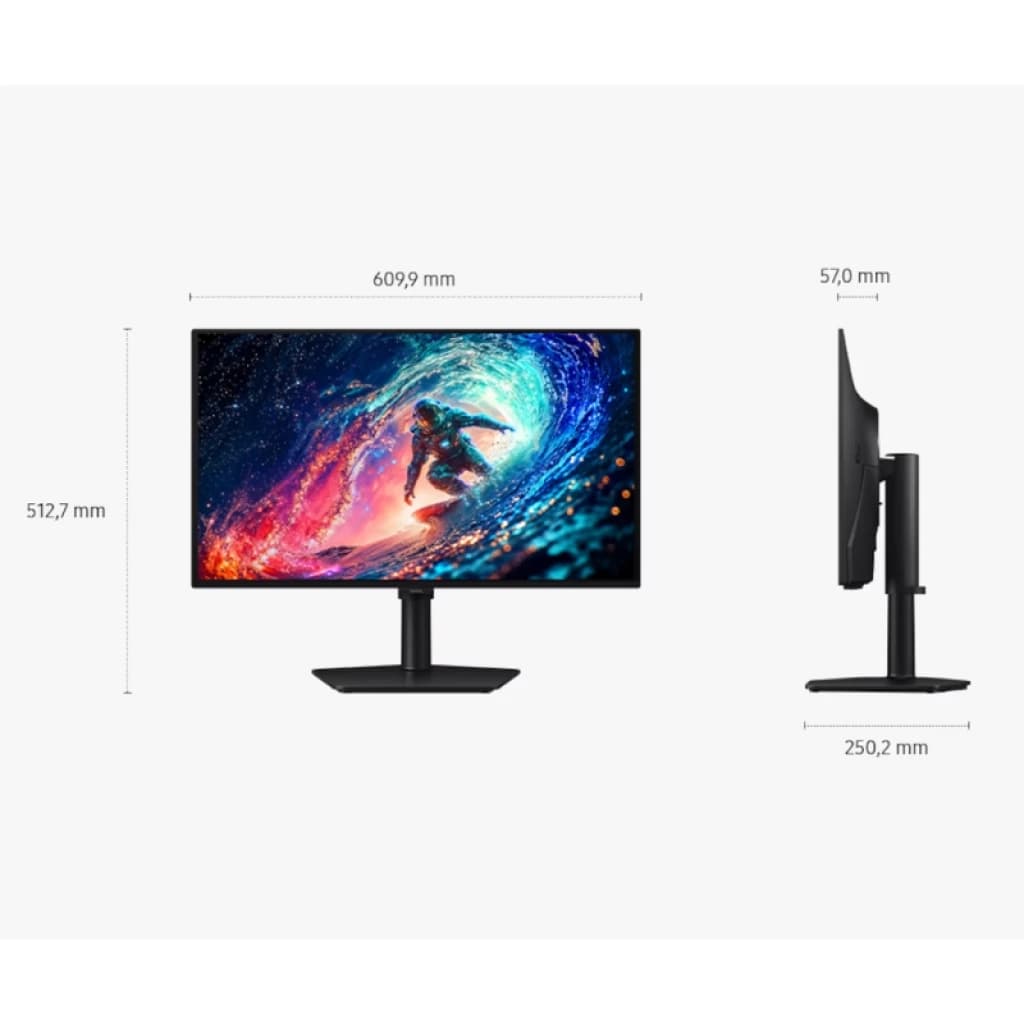 Monitor Samsung Odyssey OLED G6 27" QHD com tela fina, bordas estreitas, base ajustável e painel QD‑OLED 240 Hz com cores vibrantes e contraste profundo