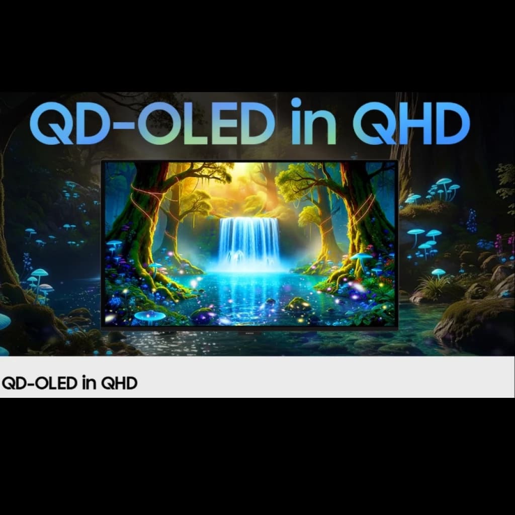 Monitor Samsung Odyssey OLED G6 27 pol QHD com painel QD‑OLED, cores vibrantes e pretos profundos; imagem nítida e fluida a 240 Hz com FreeSync Premium