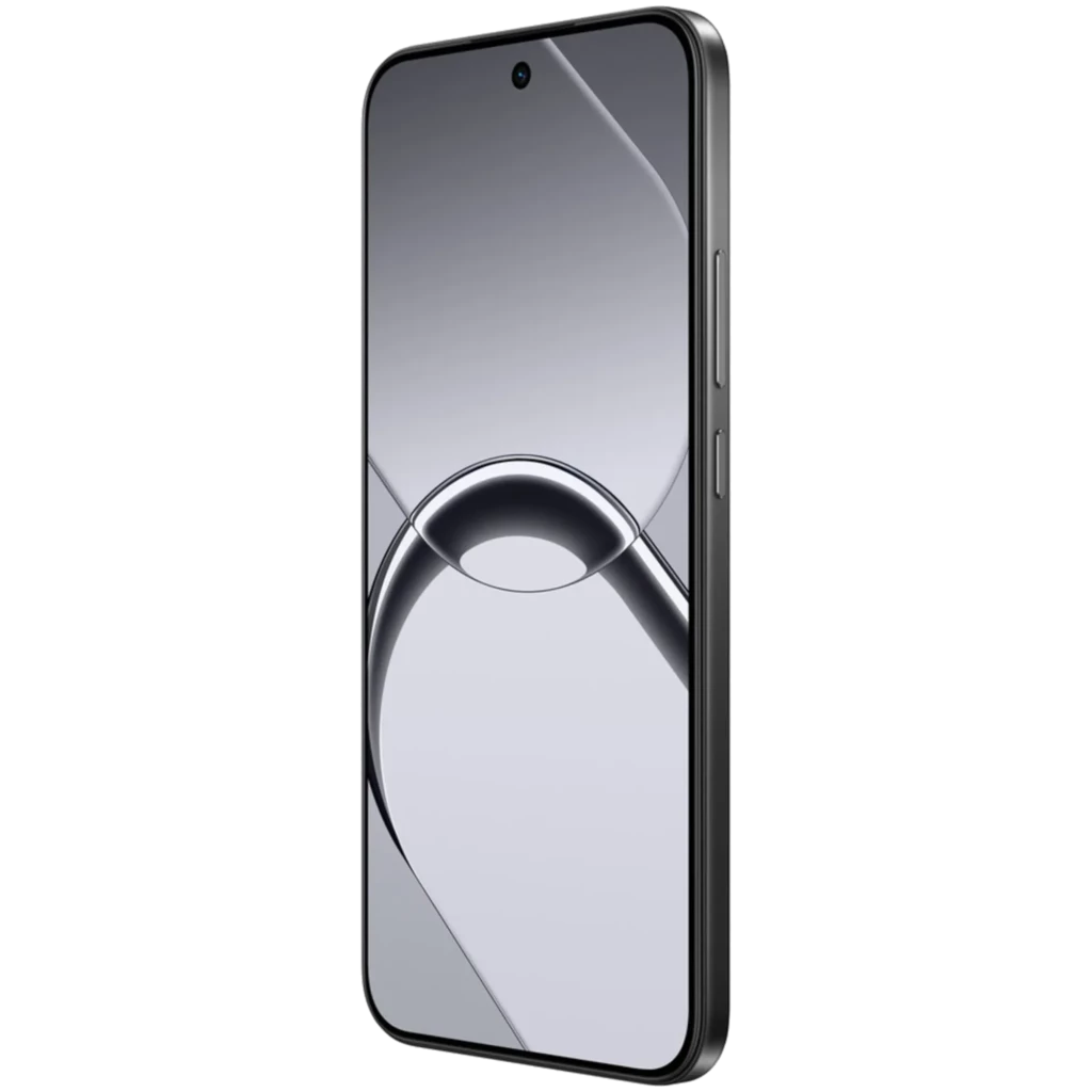 Realme 16 5G preto com tela ampla perfurada central, módulo de câmeras triplo traseiro destacado e acabamento fosco elegante - Item3