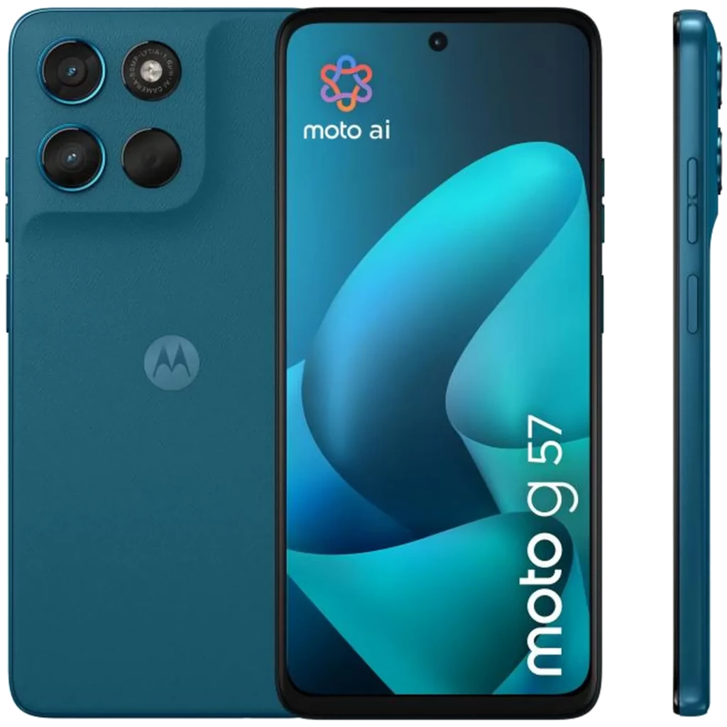 Motorola Moto G57 5G verde, tela cheia com furo central, traseira fosca e módulo triplo de câmeras com OIS; 256 GB, 8 GB RAM, Snapdragon - Item1