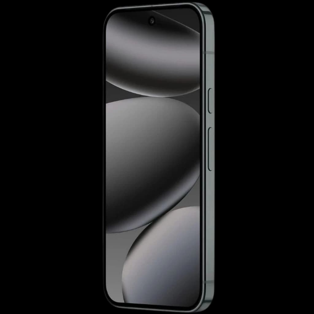 Google Pixel 10 Pro XL renovado en obsidiana, pantalla sin biseles con cámara frontal centrada, bordes planos y botones laterales; estado excelente