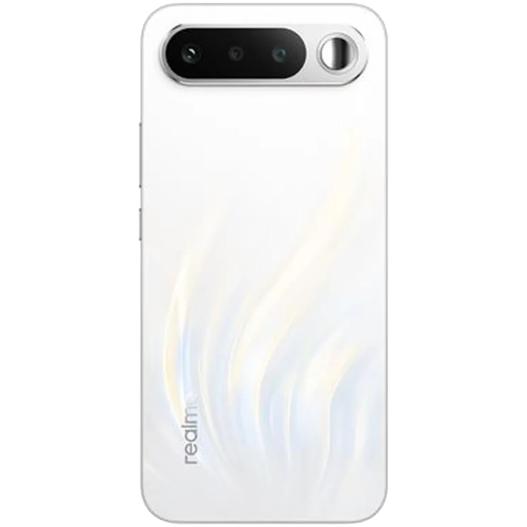 Realme 16 5G branco com traseira perolada, módulo de câmera tripla horizontal e tela AMOLED 120 Hz com furo central; bordas finas e design elegante - Item2