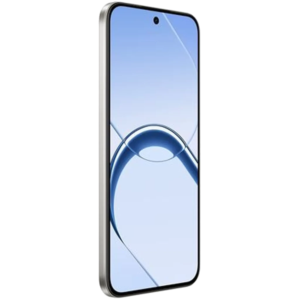 Realme 16 5G branco com traseira perolada, módulo de câmera tripla horizontal e tela AMOLED 120 Hz com furo central; bordas finas e design elegante - Item3