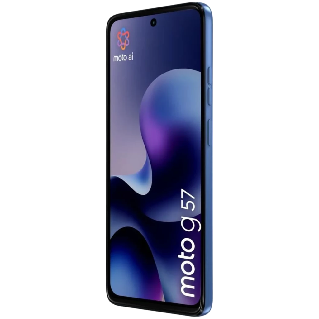 Motorola Moto G57 5G azul com ecrã 120 Hz, orifício central para câmara frontal, módulo traseiro triplo com lentes grandes e acabamento fosco elegante - Item3