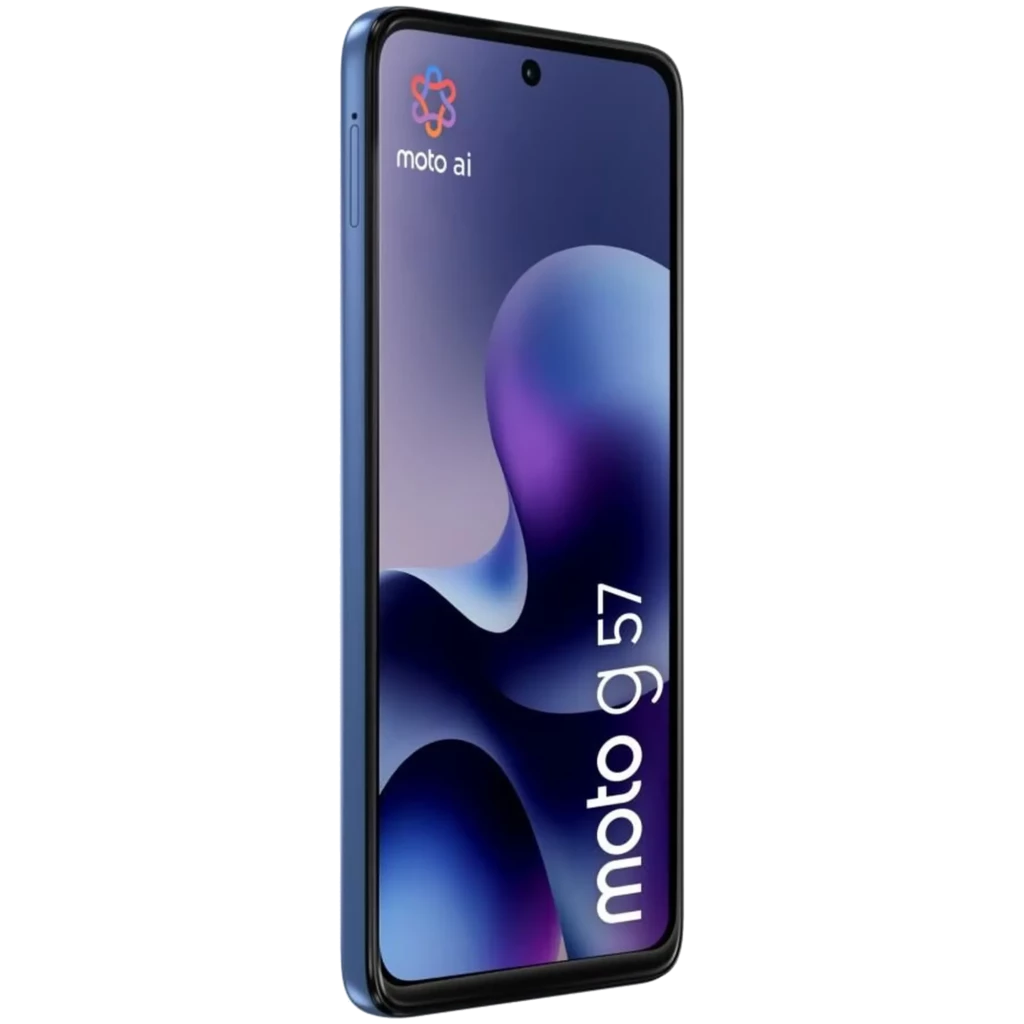 Motorola Moto G57 5G azul com ecrã 120 Hz, orifício central para câmara frontal, módulo traseiro triplo com lentes grandes e acabamento fosco elegante - Item4