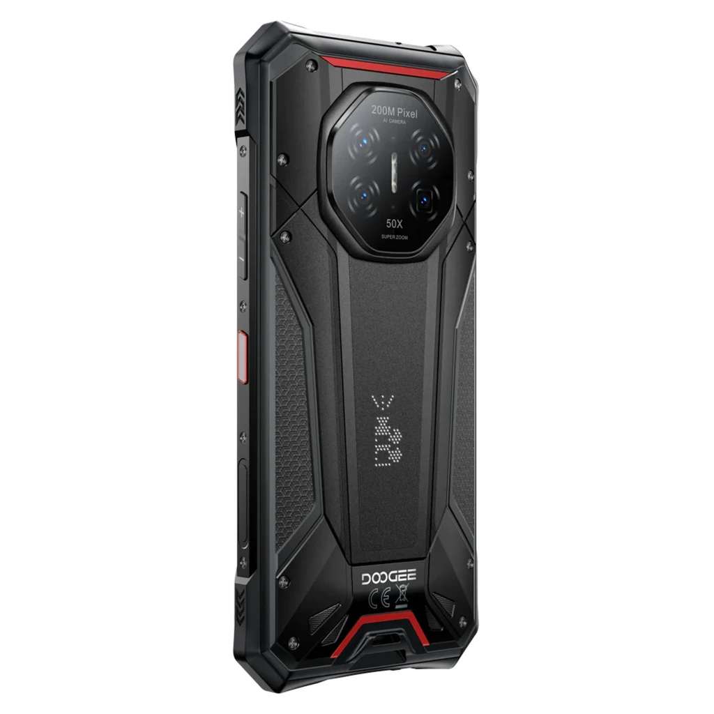 Doogee S300 Pro gris rugerizado con triple protección, módulo trasero octogonal, cámara 200 Mpx 50x, pantalla amplia, detalles rojos y textura metálica - Ítem4