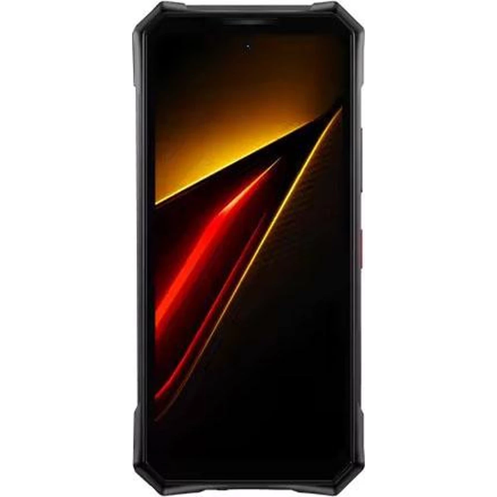 Doogee S300 Plus preto robusto com corpo reforçado, câmera traseira octogonal 200 MP 50x, LED DOOGEE, tela grande com bordas angulares e detalhes vermelhos - Item2