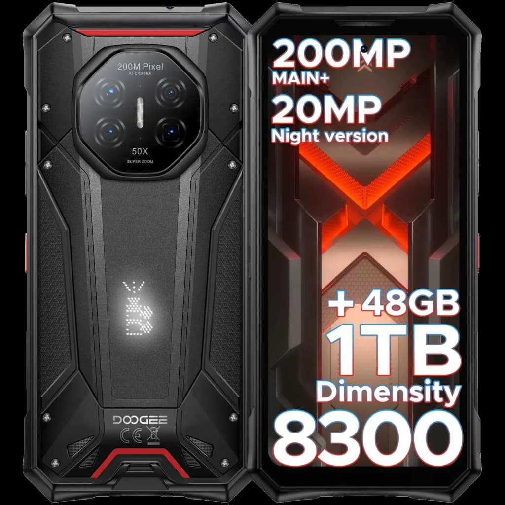 Doogee S300 Plus 1TB negro, móvil rugerizado con cámara de visión nocturna, 12GB RAM, triple cámara trasera 200MP, pantalla robusta con marcos reforzados