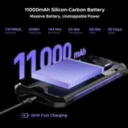 Doogee S300 Plus Thermal 12GB/1TB violet avec batterie 11000 mAh silicium-carbone, recharge 66 W, longue autonomie, design robuste et accents violets