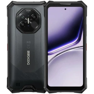 Doogee S300 Plus Thermal noir robuste, double vue avant arrière, grand écran percé, module photo octogonal proéminent, bords renforcés antichoc