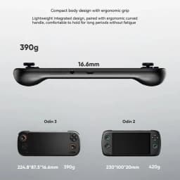 AYN Odin 3 : 16,6 mm d'épaisseur, 390 g, design compact et ergonomique avec une prise en main confortable et des joysticks surélevés
