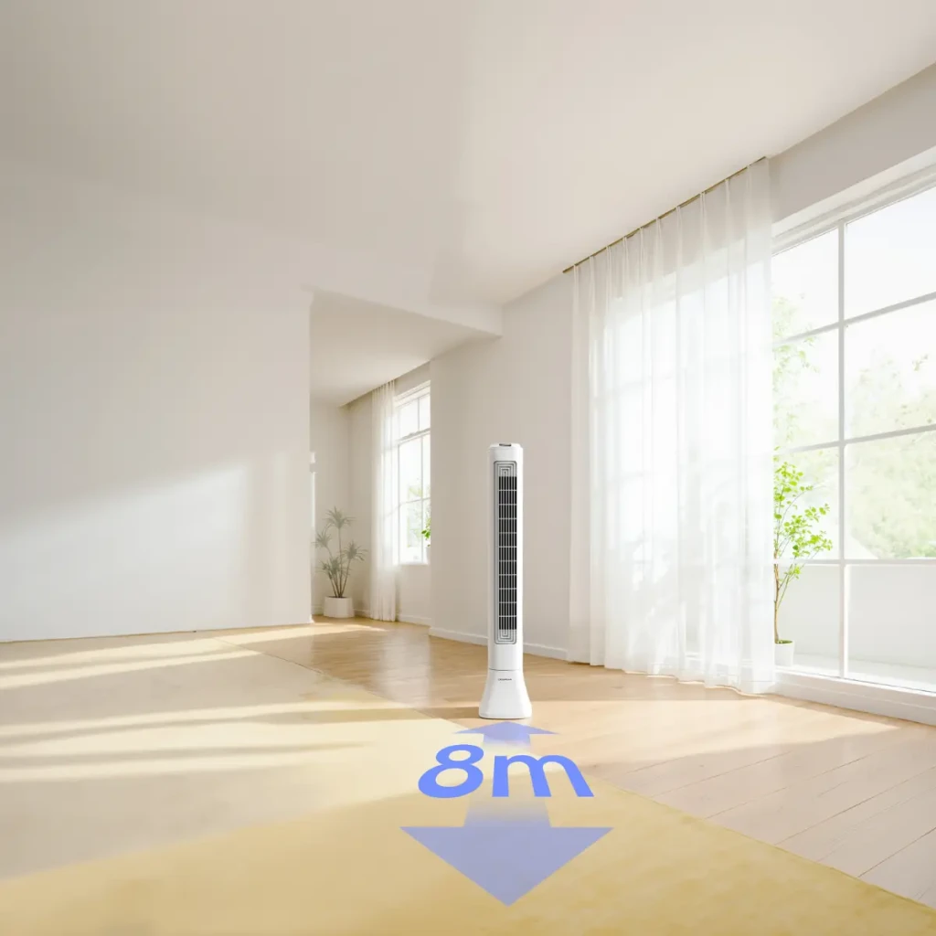 Deerma FD130W 45W ventilador de torre branco, design esguio, grelha frontal alta, base larga e estável, fluxo de ar vertical para ambientes modernos - Item5
