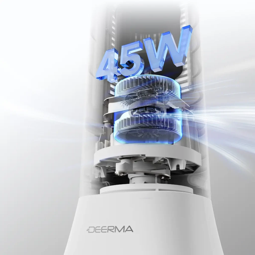 Deerma FD130W 45W ventilador de torre branco, design esguio, grelha frontal alta, base larga e estável, fluxo de ar vertical para ambientes modernos - Item7