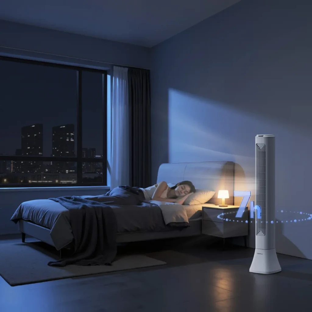 Deerma FD130W 45W ventilador de torre branco, design esguio, grelha frontal alta, base larga e estável, fluxo de ar vertical para ambientes modernos - Item10