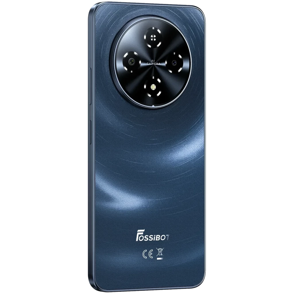 Fossibot S5 Pro negro con pantalla HD+ de 6.88 pulgadas, módulo de cámara circular trasero con 4 lentes y frontal con flor azul vívida en display - Ítem5