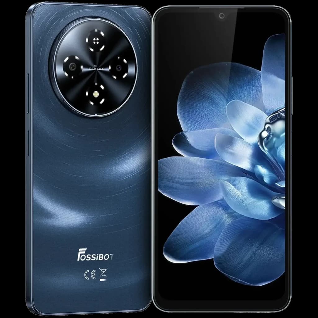 Fossibot S5 Pro 256 Go noir avec grand écran HD+ 6,88 pouces et module photo circulaire à quatre capteurs, design élégant et fin
