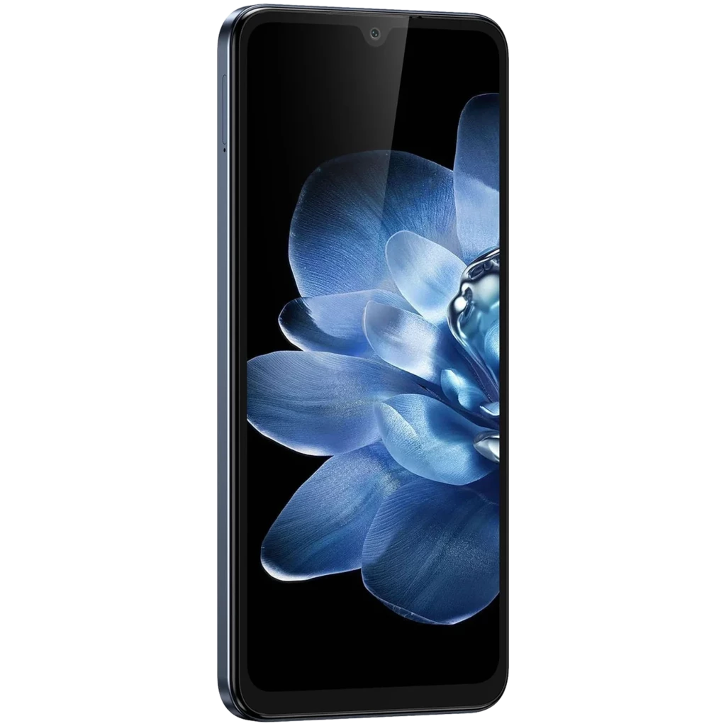 Fossibot S5 Pro negro con pantalla HD+ de 6.88 pulgadas, módulo de cámara circular trasero con 4 lentes y frontal con flor azul vívida en display - Ítem3
