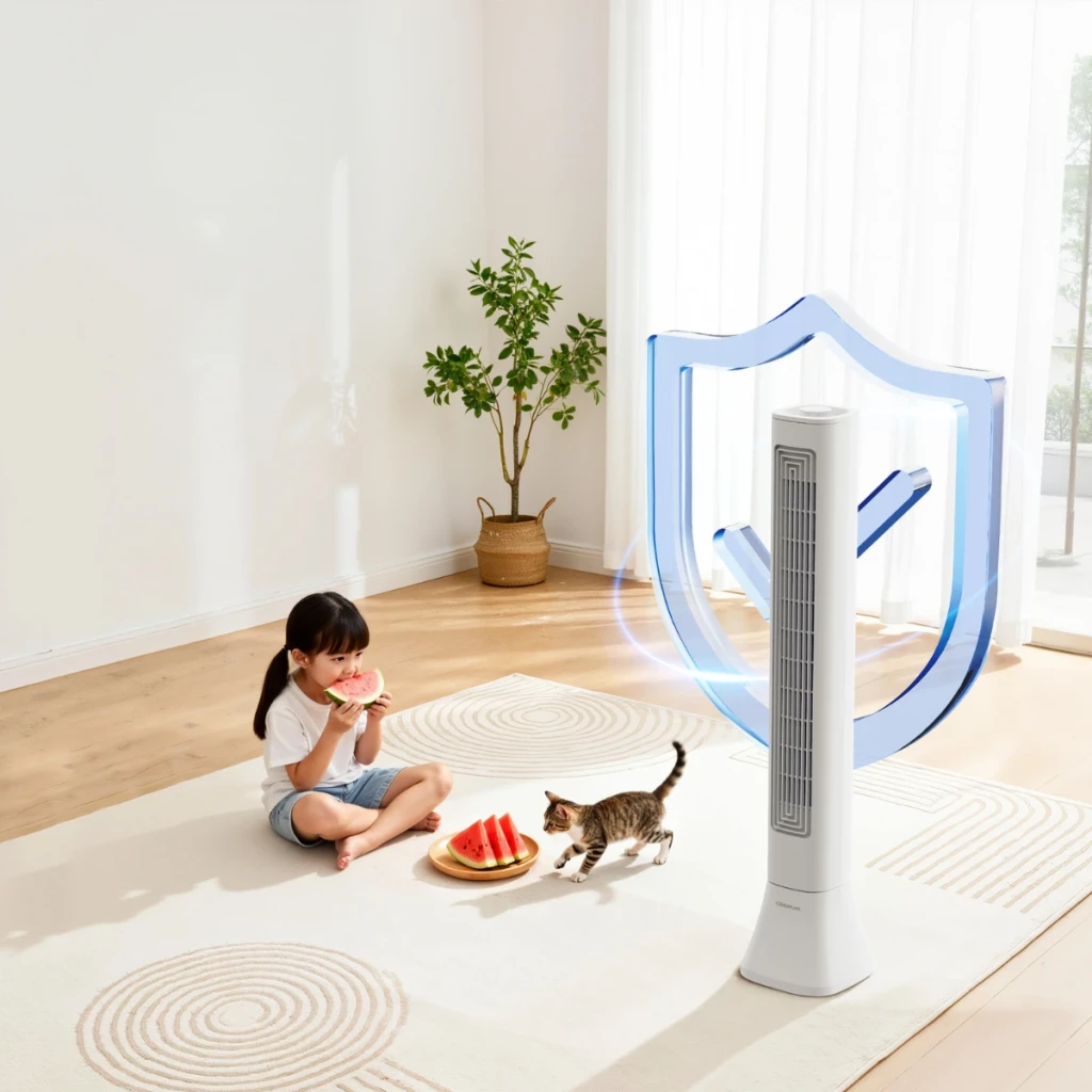 Deerma FD140W - Ventilador de torre branco, design slim e minimalista, grelha frontal longa, base estável e acabamento fosco elegante - Item6