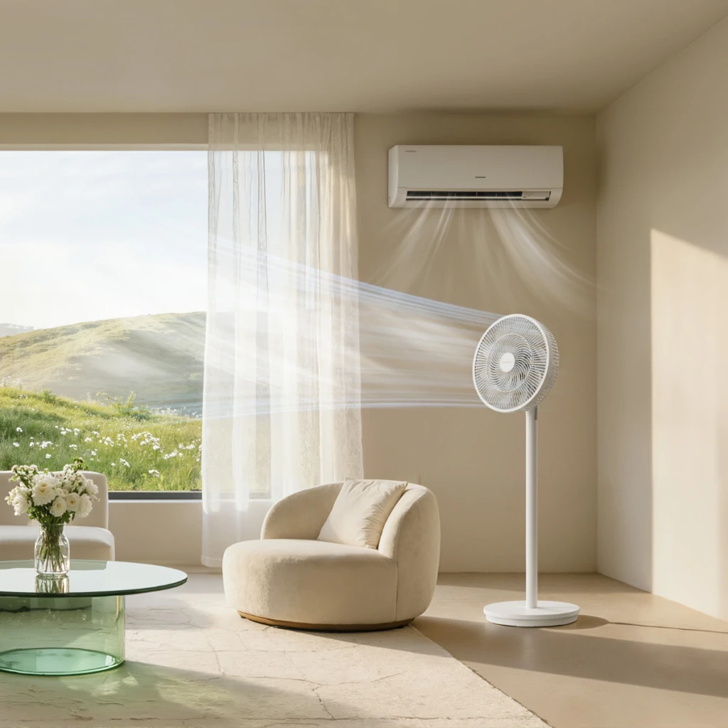 Deerma FD13W - Ventilador de Pie blanco minimalista con rejilla espiral, base redonda estable y altura fija, diseño moderno para hogar u oficina - Ítem9