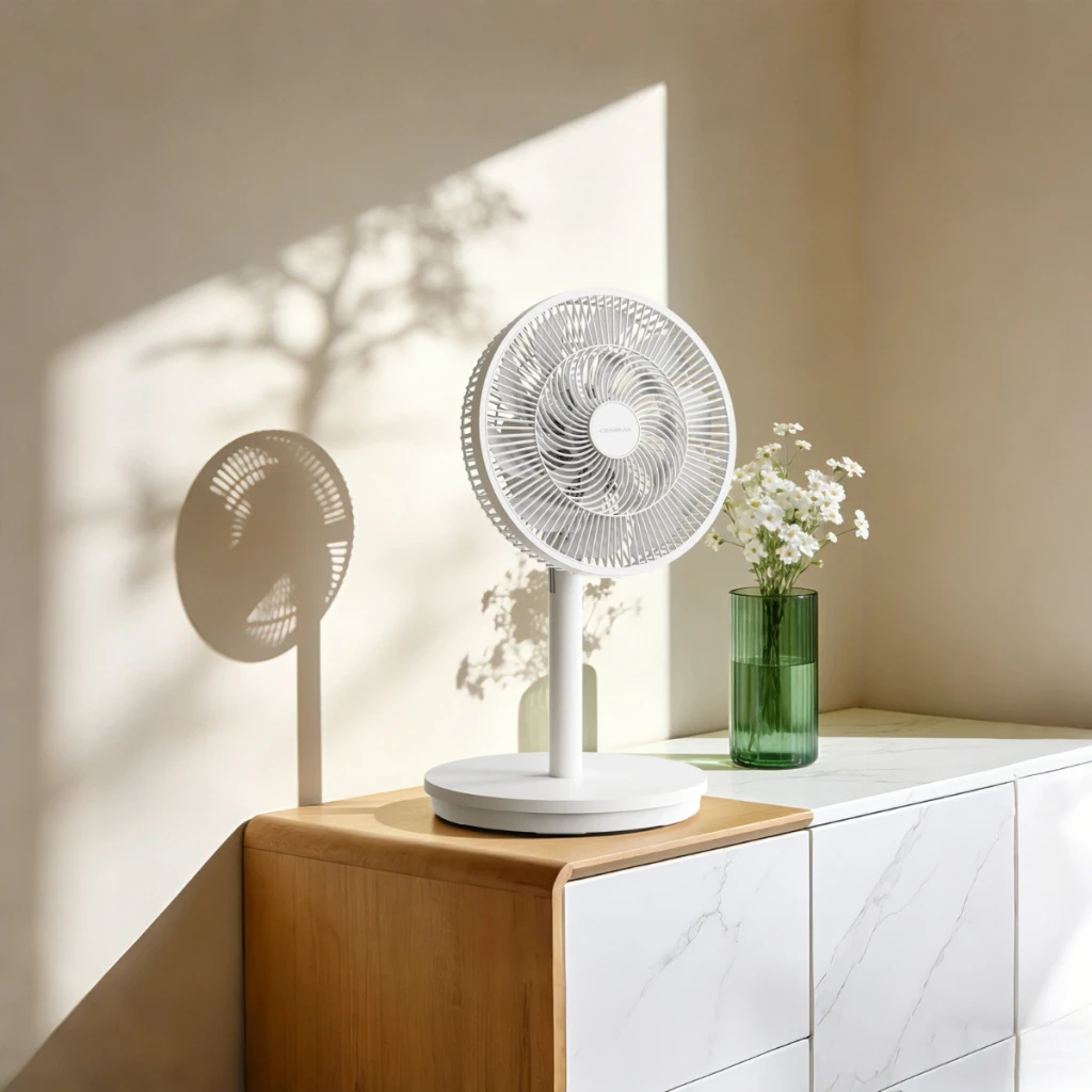 Deerma FD13W - Ventilador de Pie blanco minimalista con rejilla espiral, base redonda estable y altura fija, diseño moderno para hogar u oficina - Ítem10