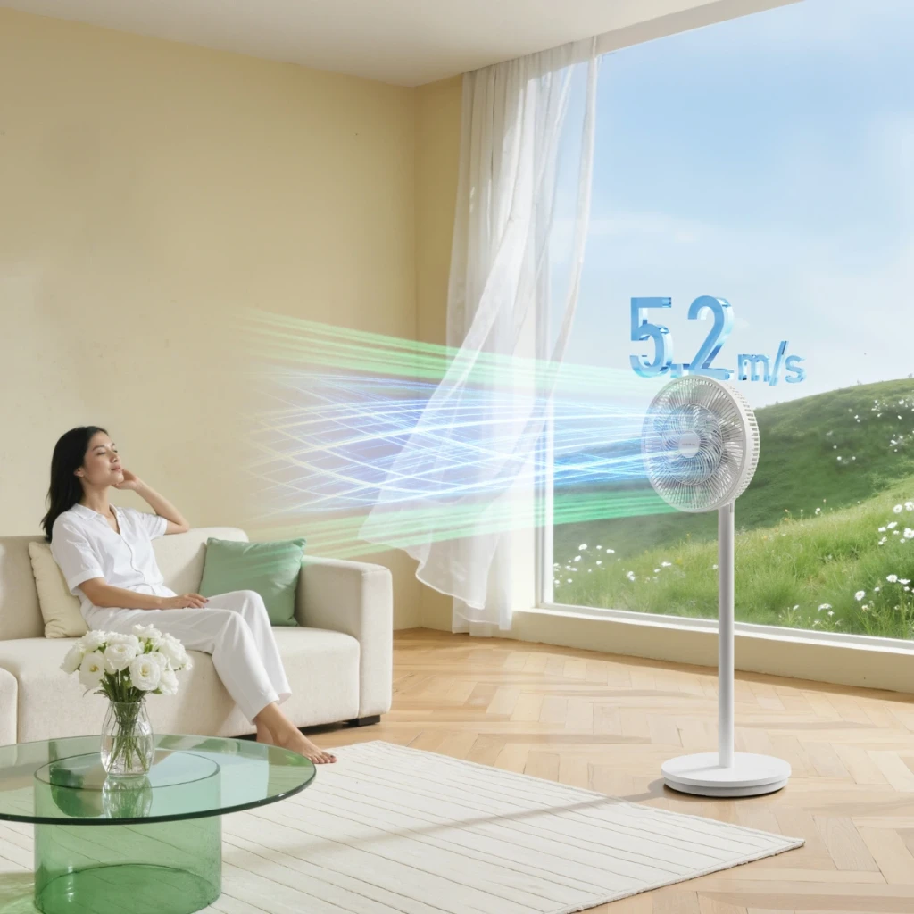 Deerma FD13W - Ventilador de Pie blanco minimalista con rejilla espiral, base redonda estable y altura fija, diseño moderno para hogar u oficina - Ítem8