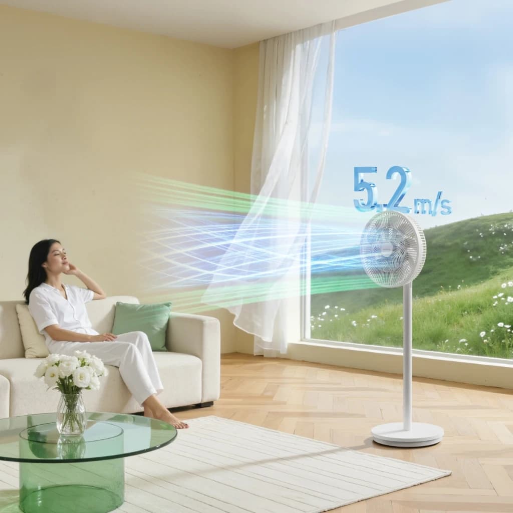 Deerma FD13W - Ventilador de pé branco com grelha circular, base estável e fluxo de ar potente de 5,2 m/s, ideal para salas amplas e conforto diário