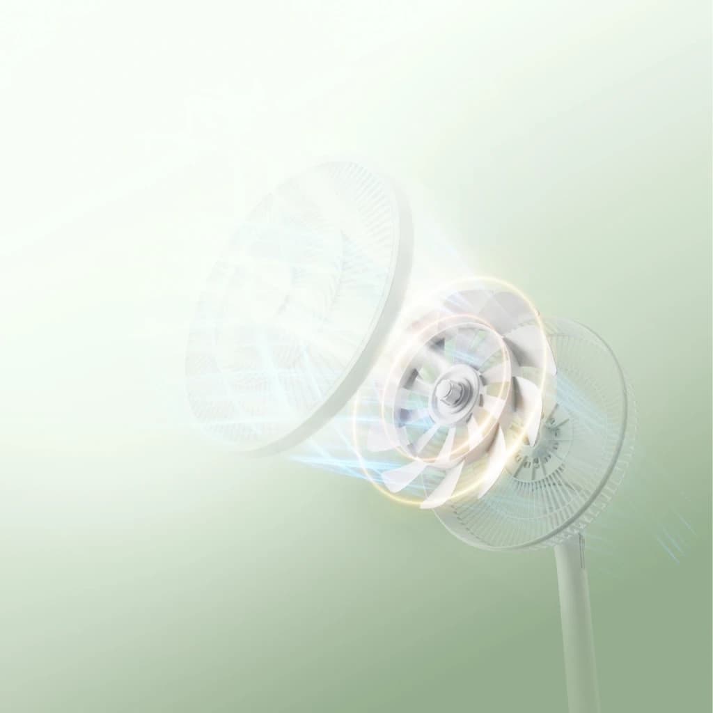 Deerma FD13W - Ventilador de pé com hélice multilâminas, grelha circular fina e fluxo de ar suave; design branco minimalista e haste ajustável