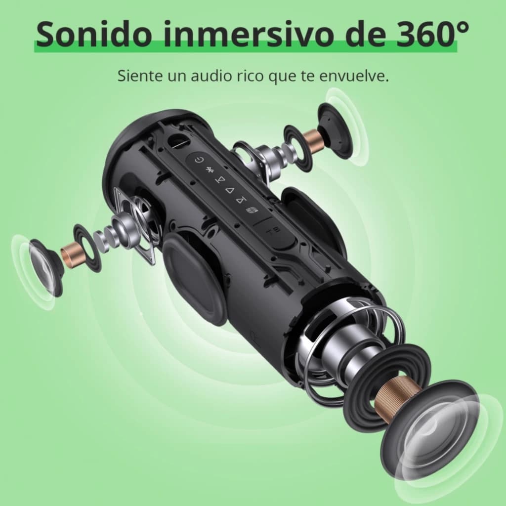 Tronsmart T8 Bleu 40 W Système 2.1 avec vue éclatée des haut‑parleurs et radiateurs passifs, contrôle supérieur, audio 360° immersif portable