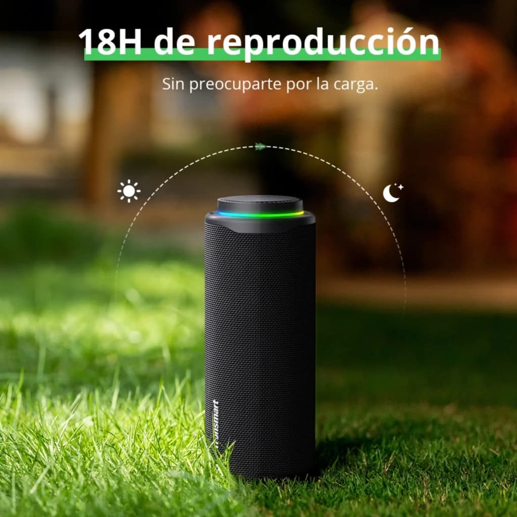 Tronsmart T8 Bleu 40 W Système 2.1 Enceinte Bluetooth portable cylindrique noire, maille textile, anneau LED multicolore, usage extérieur, autonomie 18 h