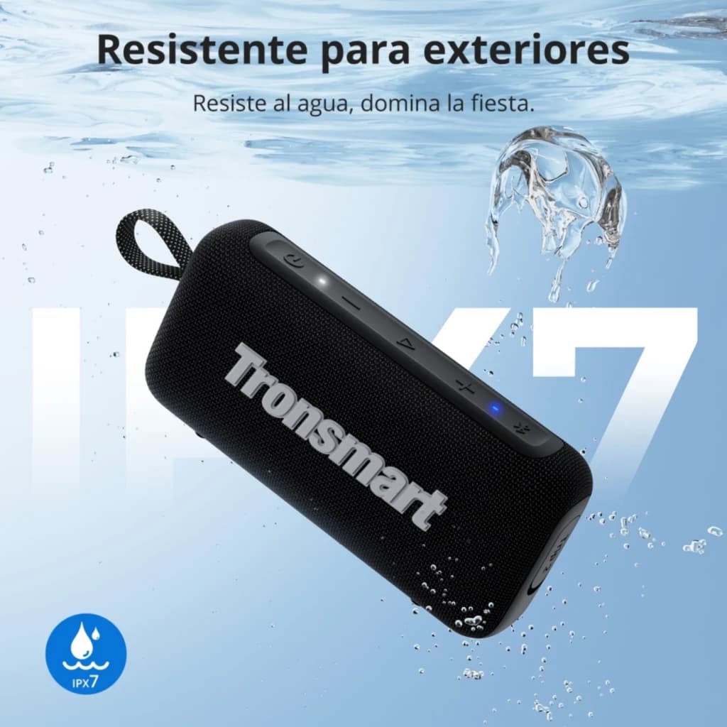 Tronsmart Trip 2 10W Bluetooth 5.3 Azul altavoz portátil resistente al agua IPX7 con correa, cubierta de tela, botones superiores y luz LED de estado