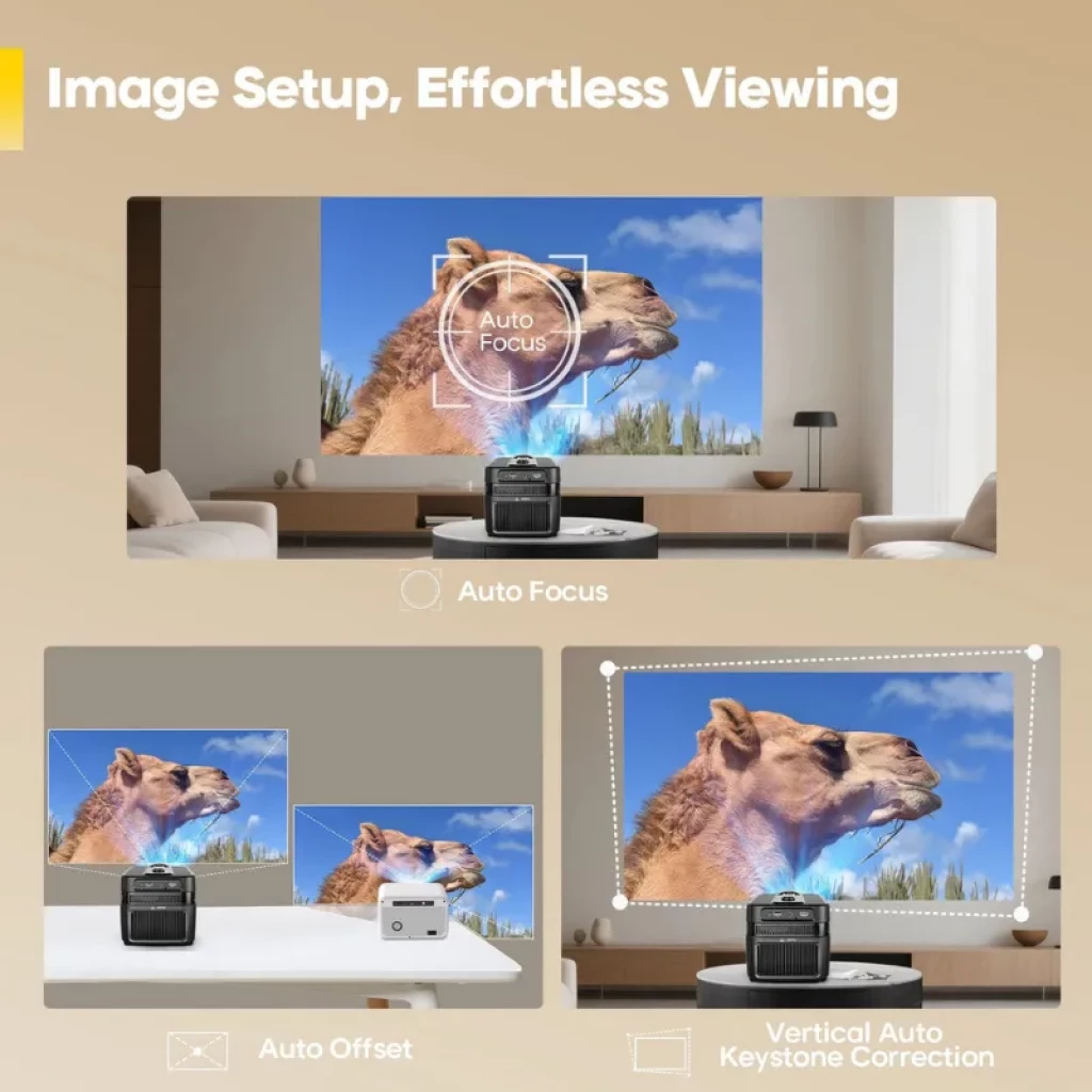 Magcubic HY450C FHD 900 ANSI Projecteur compact noir, grand objectif bleu, ventilation latérale perforée, commandes supérieures discrètes - Ítem3