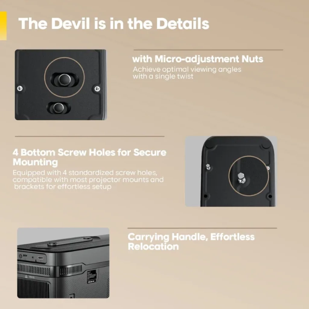 Magcubic HY450C FHD 900 ANSI Projecteur compact noir, grand objectif bleu, ventilation latérale perforée, commandes supérieures discrètes - Ítem6